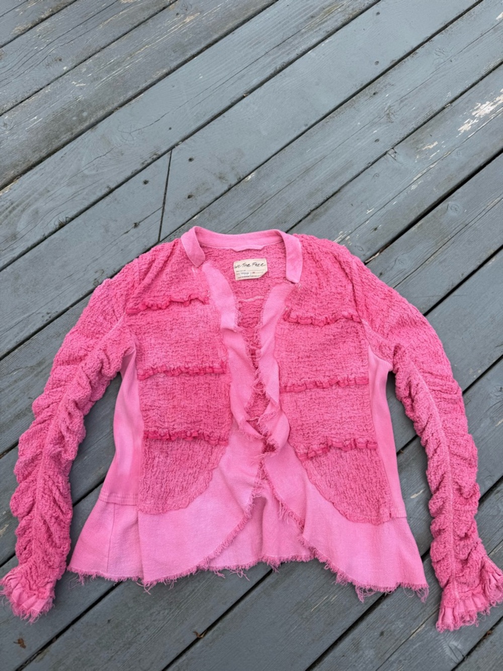 We the Free People Barbie Pink Textured Ruffle Peplum Demi Jacket Top M - Picture 6 of 9
